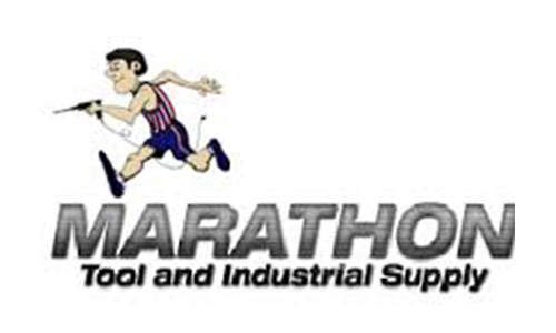 marathon-logo A cartoon man in running attire holds power tools while running above the text "MARATHON Tool and Industrial Supply" in bold, metallic letters, highlighting expert Industrial Tool Repair services.